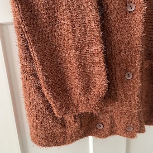 Burnt Orange Fuzzy Coat-Like Cardigan - Picture 3 of 6